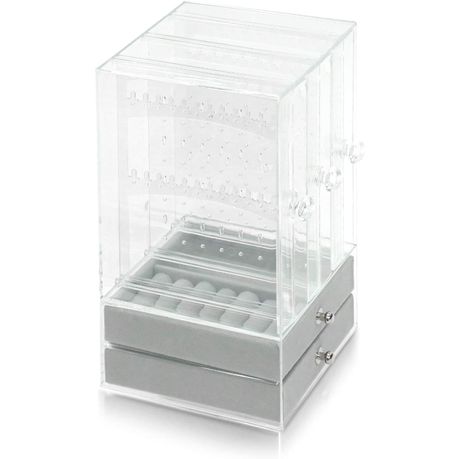 17Dec Acrylic Jewelry Holder Organizer Box with 3 Display Clear