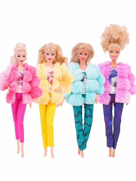 Baby Dolls with Fur Coat and Handbag - Set Of 4