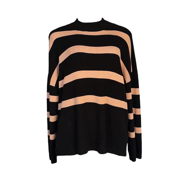 Black &amp; Camel Stripe Jersey - Polo neck