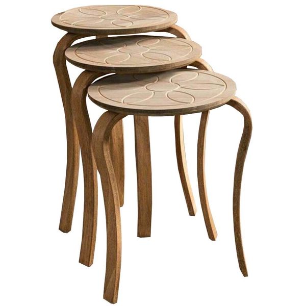 Luxurious Modern 3 Piece Round Nesting Side/End Table Set with Wooden Legs