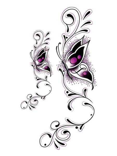 Tattoo - Waterproof High Quality Skin Safe - Purple Butterflies - KTH-110