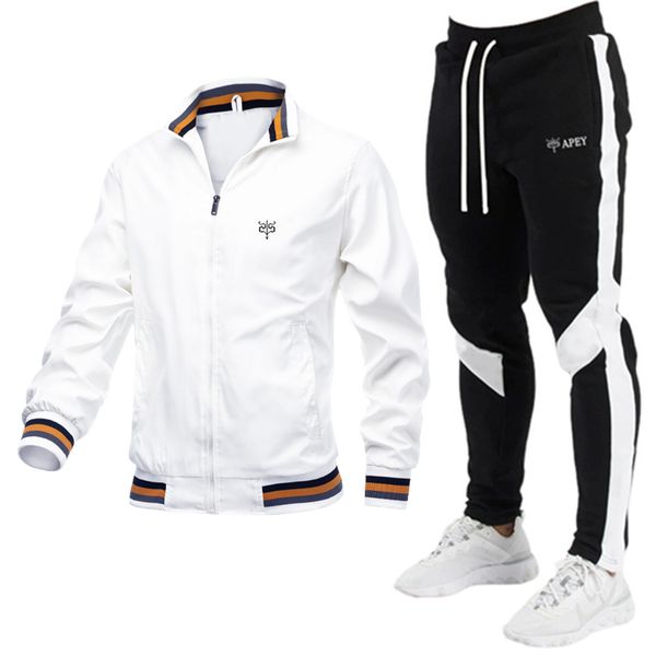 APEY - Tracksuits For Men - White Windbreaker Jacket and Winter Slim Fit Jogger