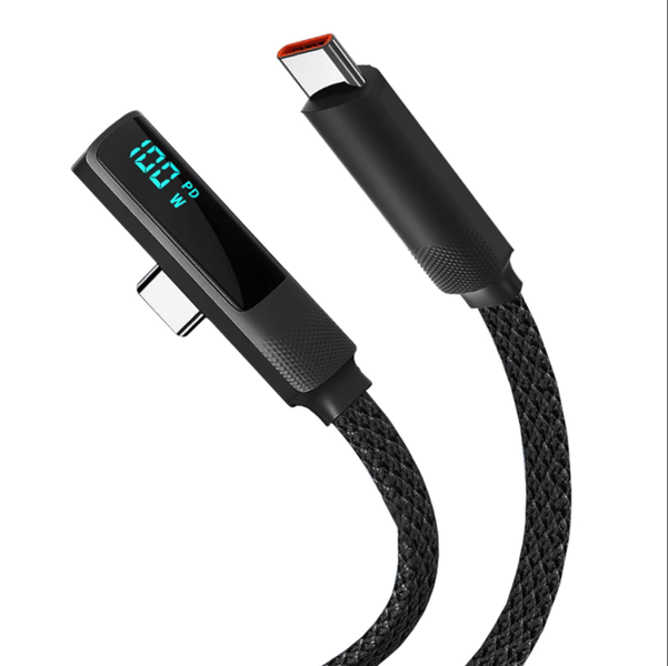 100W Type-C Elbow Cable w/Digital Display Compatible with iPhone/Samsung/Huawei PD