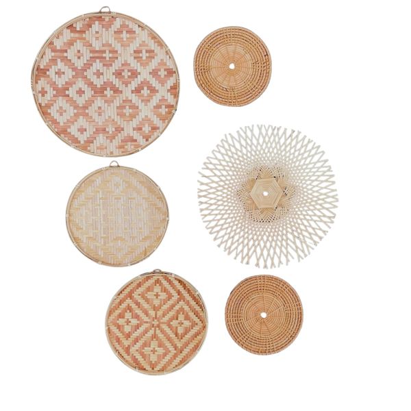 6 Piece Wall Decor Bamboo Basket Set Natural