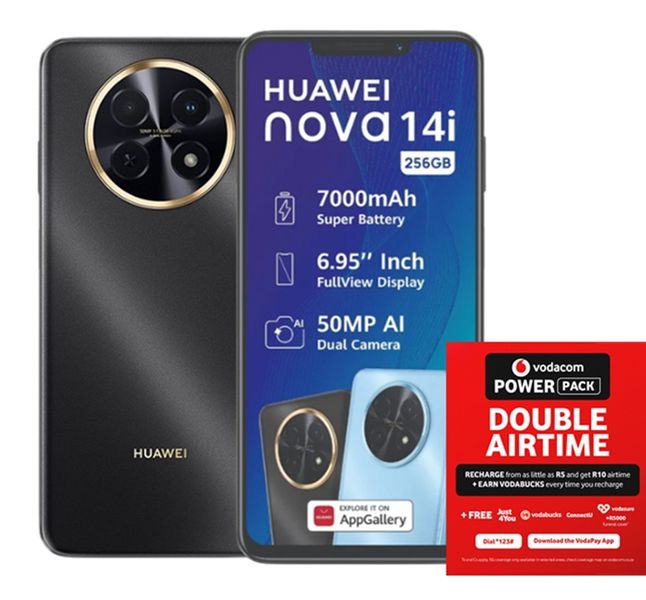 HUAWEI Nova 14i 256GB Dual Sim - Black + Vodacom SIM Card Pack