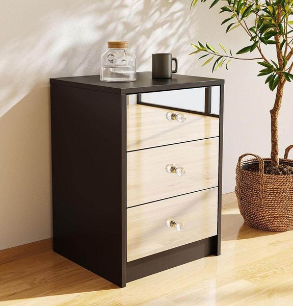 Nightstand 3 Drawer Mirror Storage Cabinet End Table Side Table