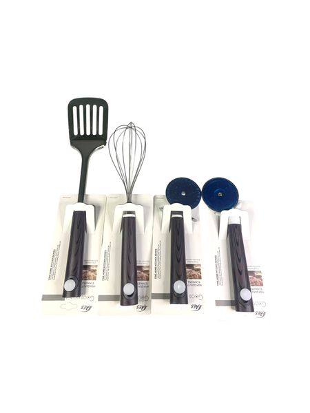 4-Piece Kitchen Tool Set - Spatula, Pizza Cutter, Crinkle Cutter &amp; Whisk