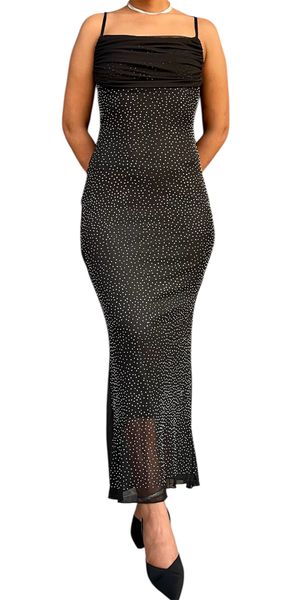 Ladies' Black Mesh dress with Silver Studded Detail