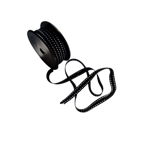 Black Petersham With White Side Stitch 10mm -20m roll