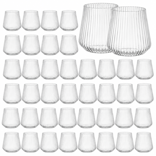 40Pack Plastic Ribbed Wine Glasses 414ml Clear Stemless Wine Cups Reusable