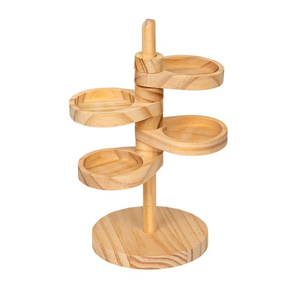 Walnut Brown Spiral Rotating Jewelry Stand - Home Decor Organizer 4-Tier