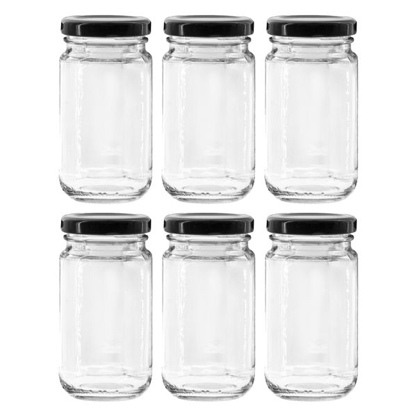 Consol Sheer Jar Round with Black Lid 6 Pack, 125ml (100x53mm Dia)
