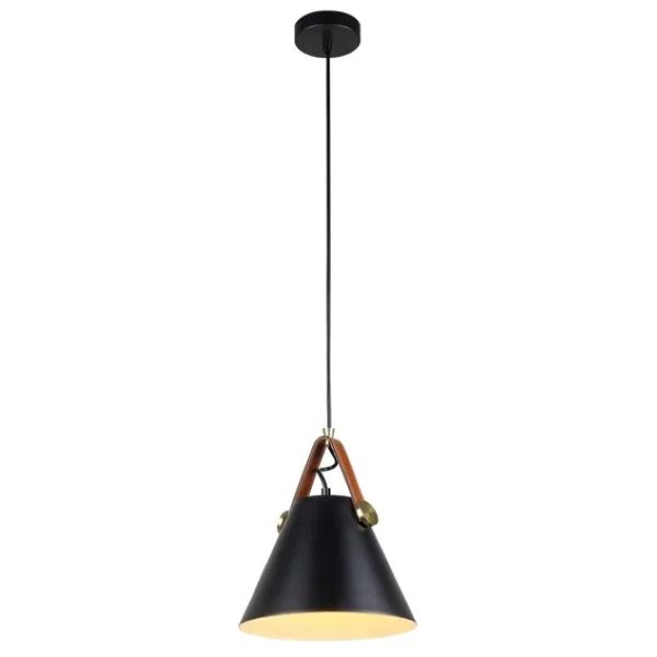 Small Leather And Iron Cone Metal Pendant Lighting Black
