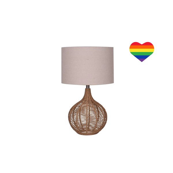 Linen Rope-Cream Fabric Shade Table Lamp with a Heart Sticker