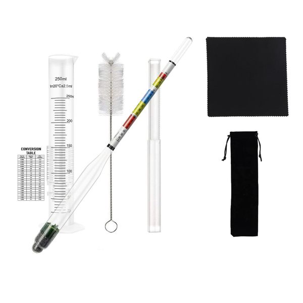 Hydrometer For Alcohol: Alcoholmeter Tester Kit, Test Jar (Beer &amp; Spirits)