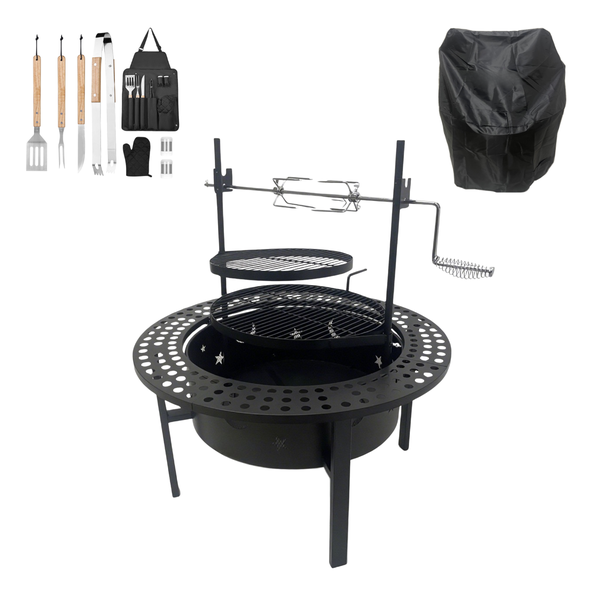 BraaiBoss 60cm Mega Fire Pit &amp; Braai Grill with Cover &amp; Braai Tool Set