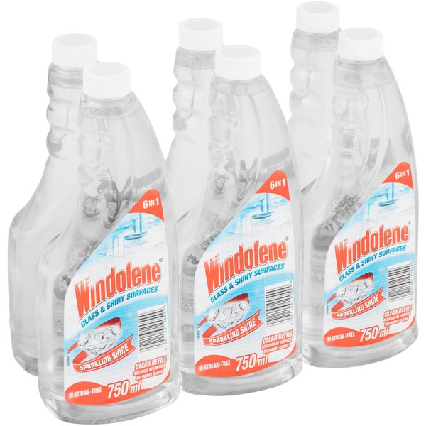 Windolene 6 x 750ml, Glass &amp; Shiny Surface Cleaner - Refill - Clear