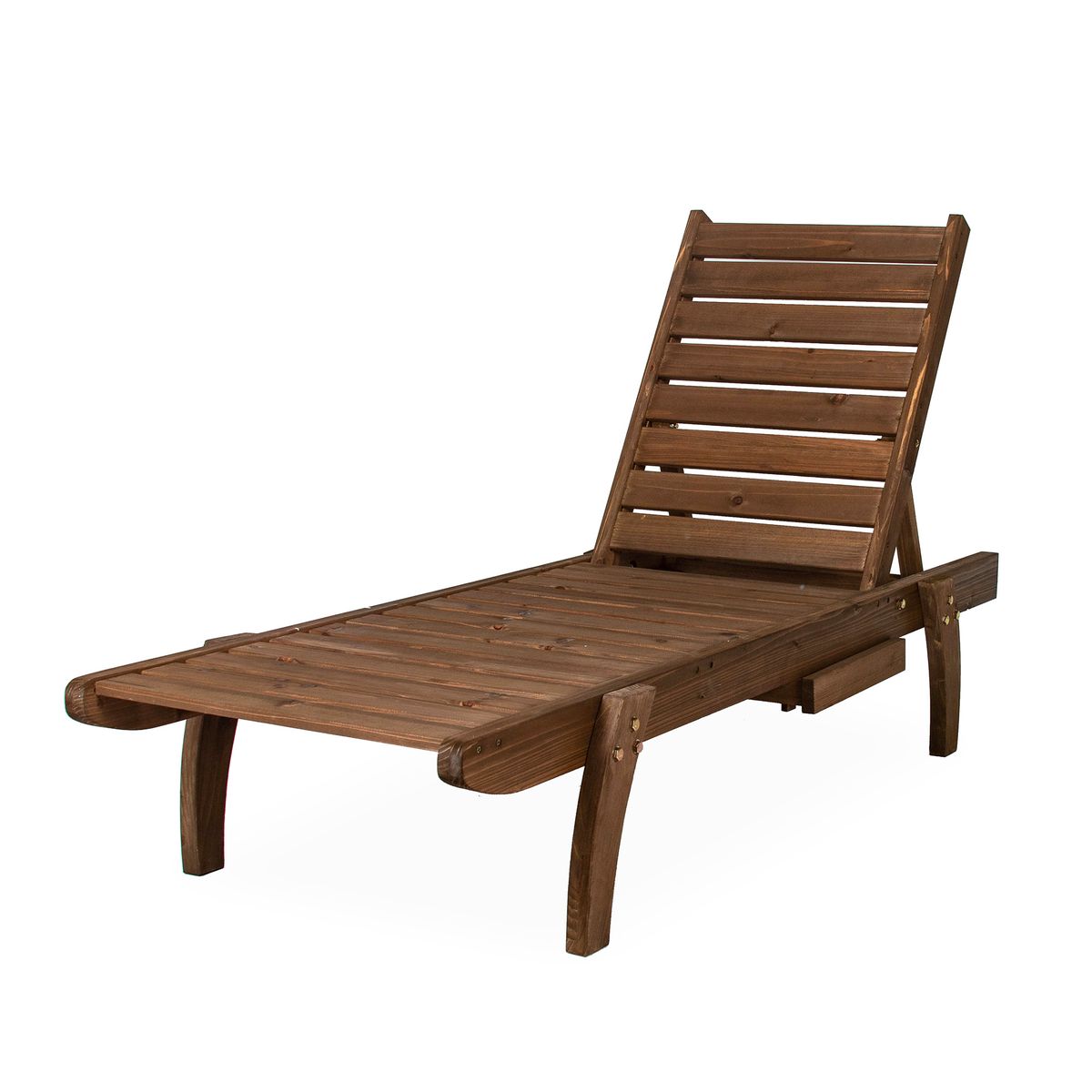 Hazlo Wooden Outdoor Sun Pool Lounger Chair &amp; Pull out Tray - Brown