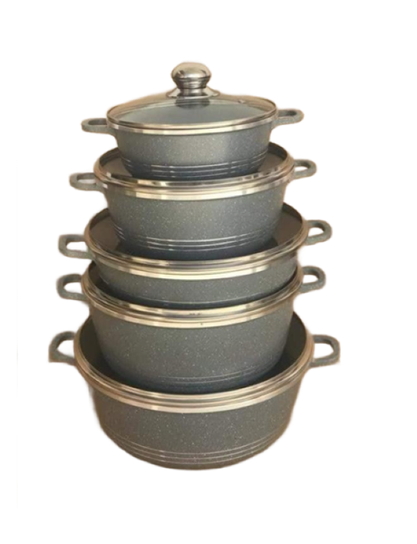 Grey 10 Piece Nonstick Cookware Set with Lid