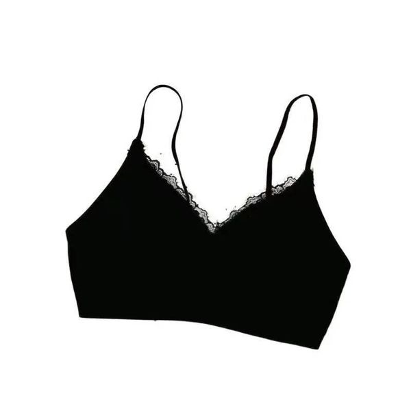 Lace Trim Spaghetti Strap Seamless Bra Small Bust Push Up No Wire