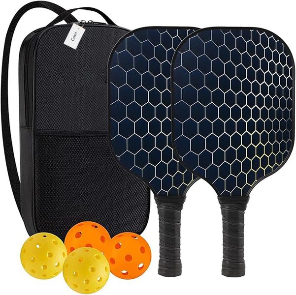 Pickleball Racket Set with 2 Fibreglass Paddles, 4 Pickleballs &amp; Carry Bag