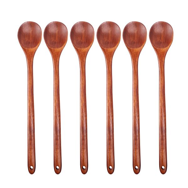 Wood Spoons For Cooking Set 13 Inch Long Handle 6 Pcs