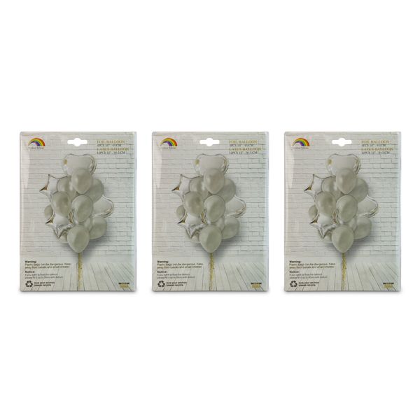 Helium Balloons - Party Accessories -Latex &amp; Foil -Metallic Silver - 3 Pack