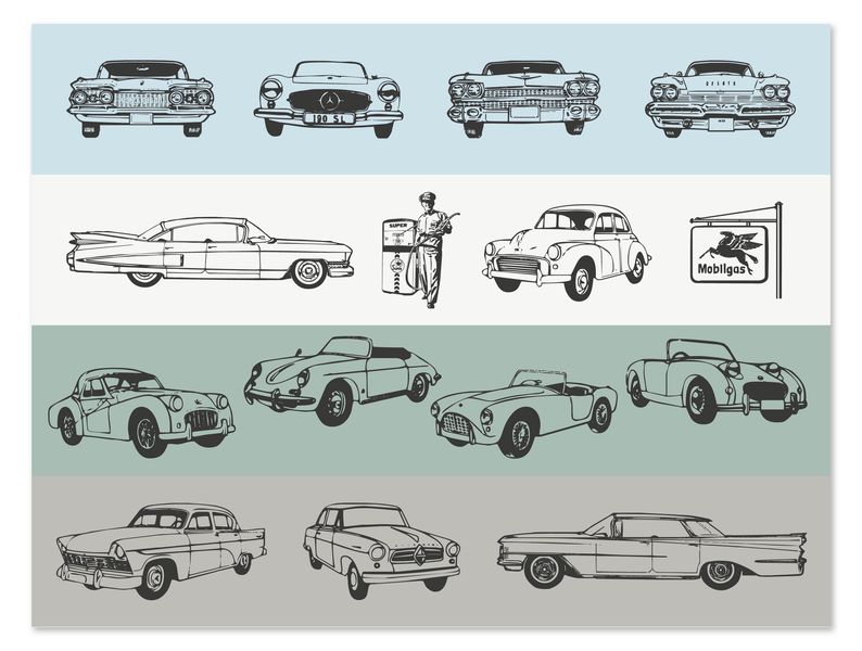 Disposable Paper Placemats: Vintage Cars Line Art