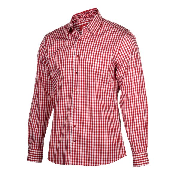 Twill Executive Mens Slim Fit Long Sleeve Shirt – Red Small Check