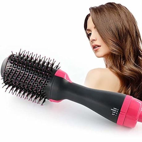 Hair dryer with outlet straightening brush