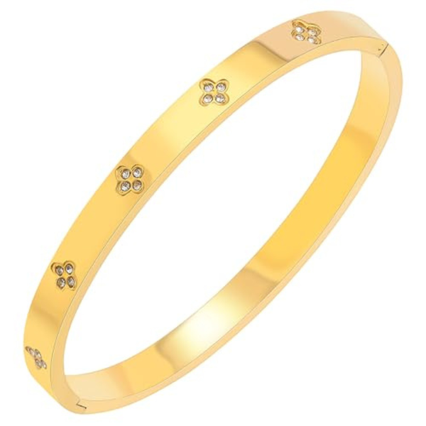 Ladies Bangle Bracelet - Durable Stainless Steel-Clover Design