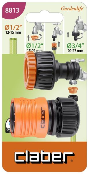 Claber Set 3Pce Tap Connector &amp; 1/2" Click Connector