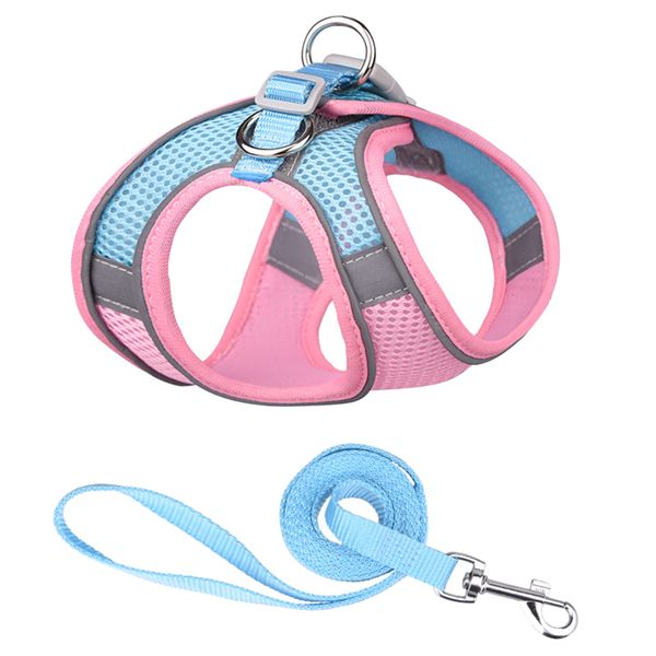 Reflective Mesh Dog Harness Vest Breathable Step In Dog Harness Leash Set