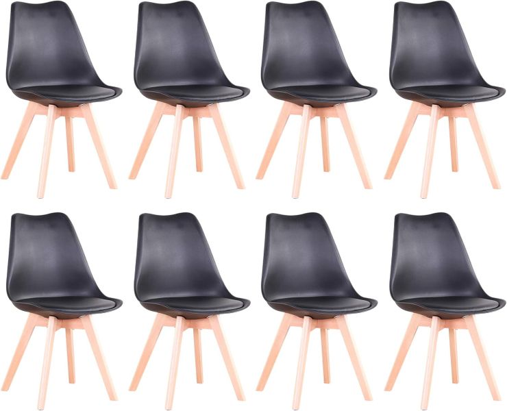 Modern and trendy padded chairs with wooden legs-8 Pack