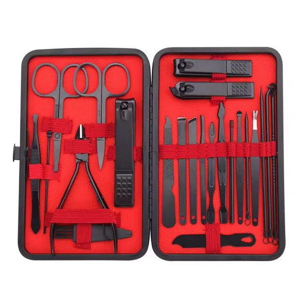 18 piece Stainless Steel Black Nail Clipper Pedicure Manicure Kit Set