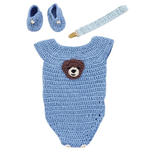 Hand-Crocheted (Newborn) Romper with matching Booties and Dummy Clip