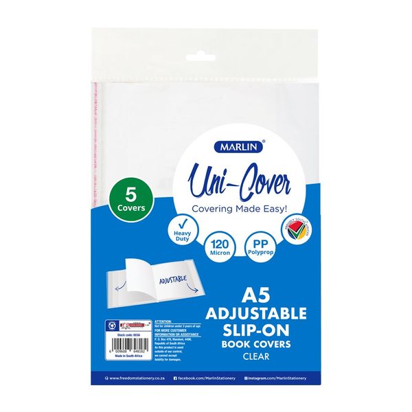 Marlin: 5 Piece Adjustable A5 Plastic Slip On Clear Covers (120 Micron)