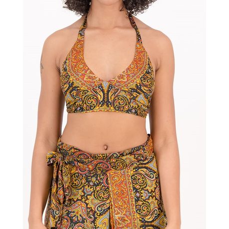 SKA 2 Pieces Set of Tie Halter Crop Top + Wrap Mini Skirt- Paisley Black, Shop Today. Get it Tomorrow!