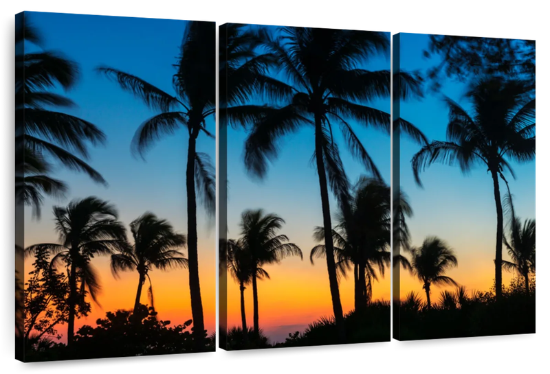 Canvas Art - Palm Sunset Beach 3 Piece Canvas Wall Art Living Bedroom Decor
