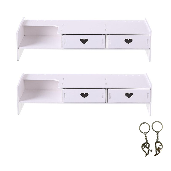 2 Pieces White Portable Smart Monitor Riser Stand With 2 Drawers