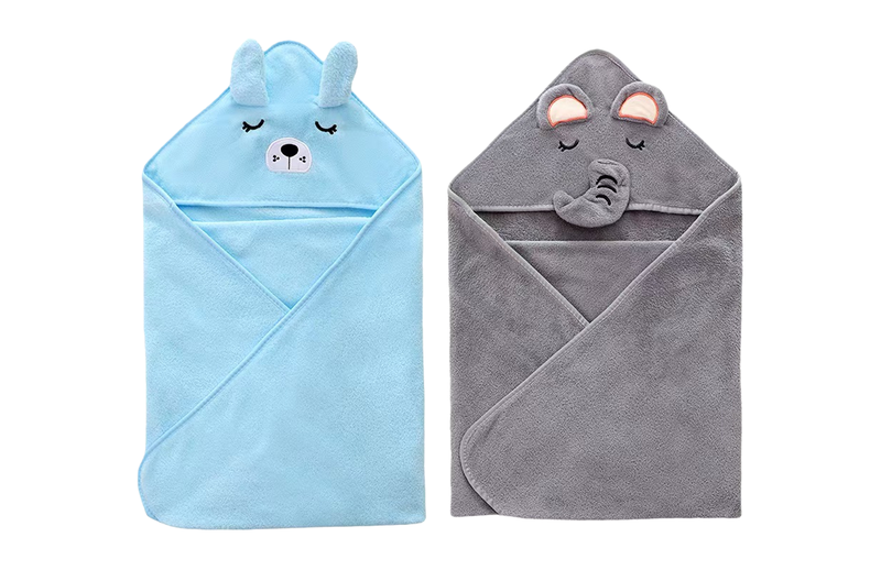 2-Pack Coral Fleece Baby Hooded Towels for Bath &amp; Swaddle
