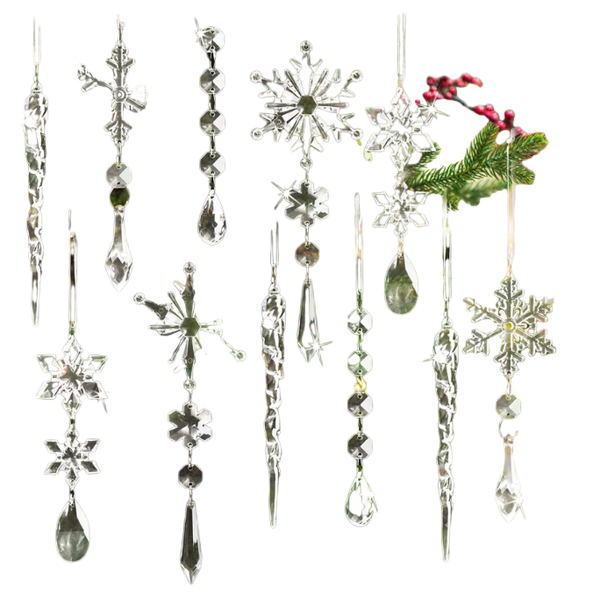 18- Piece Acrylic Crystal Printed Christmas Tree Ornaments