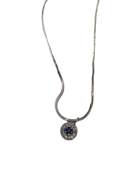 YALLI - Silver Rope Chain with Round Diamante Pendant