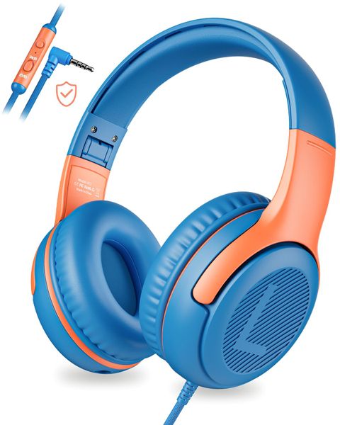 Kids Wired Headphones with Microphone, Volume Limiting, Foldable