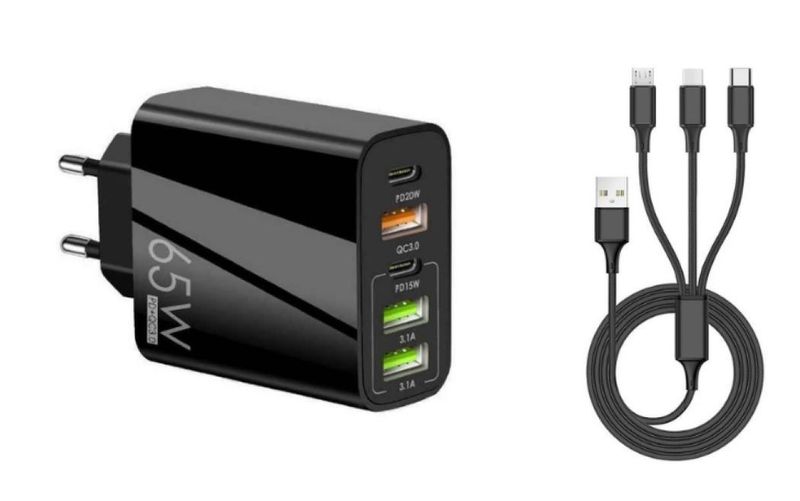 Fast Charger 65W With 3 IN 1 Charging Cable For Smart Phones