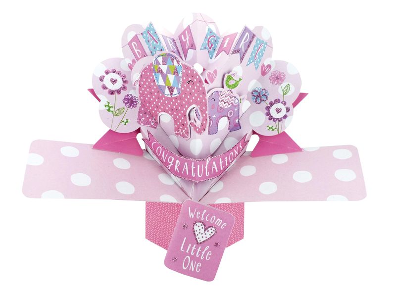 3D Pop-up Card - Baby Girl Elephants