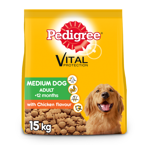 Pedigree Adult Dog Dry Food for Medium Breed Size Dogs with Chicken 15kg