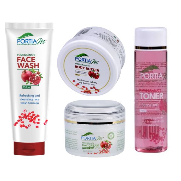 PortiaM Pomegranate Face Wash, Toner, Day Cream &amp; Body Butter