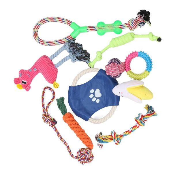 10 Piece Dog Toy Set Rope Chewing Toys for Puppy Play and Teeth Cleaning