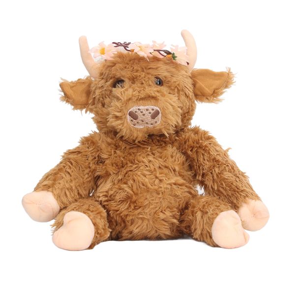 Highland Cow Plush Toy Cute Plush Stuffed Sitting Cattle Doll Toy Brown25cm